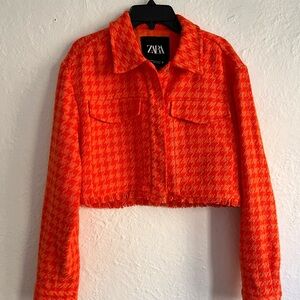Zara Vibrant Orange Houndstooth Jacket